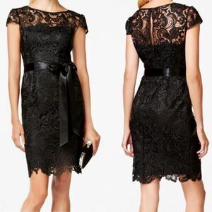 Adrianna Papell cap sleeve illusion lace sheath dress size 8